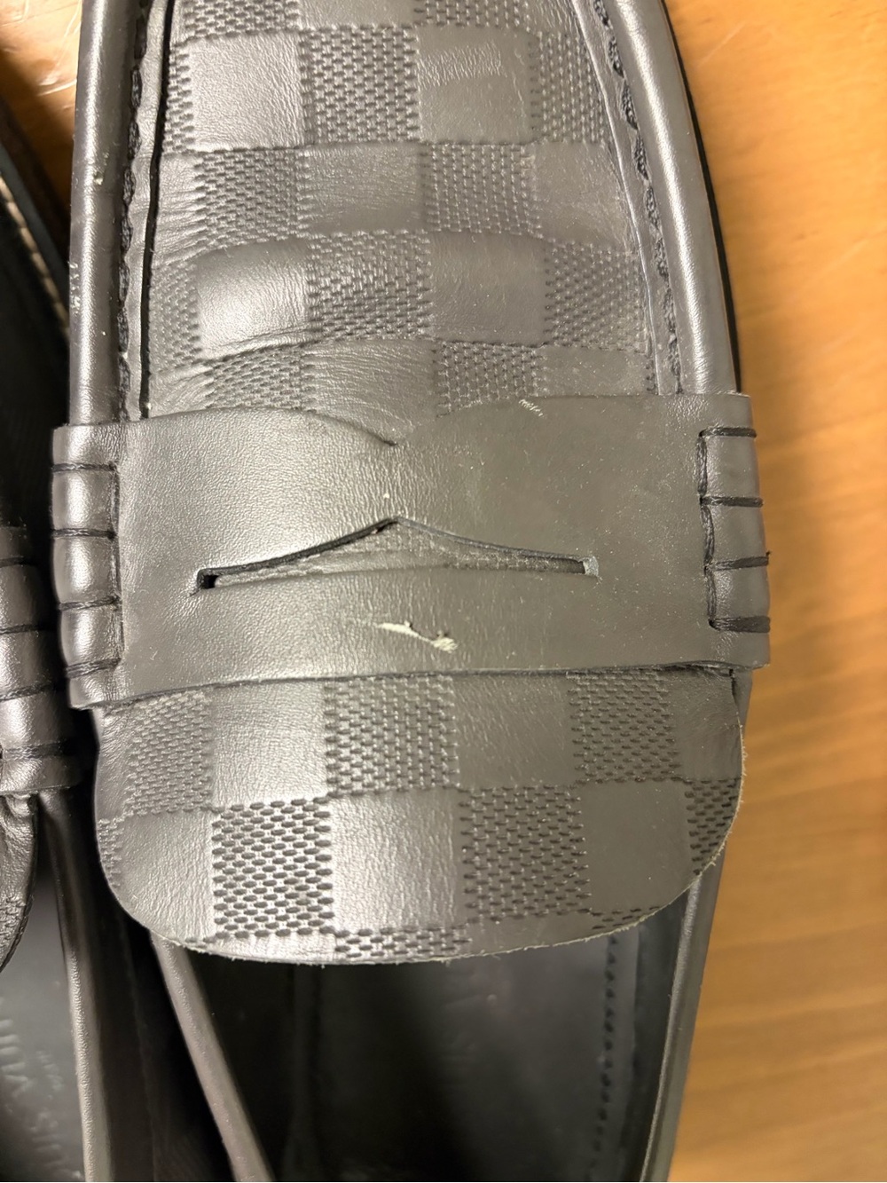 Louis Vuitton Black Damier Embossed Leather Penny Loafers - Picture 15 of 17